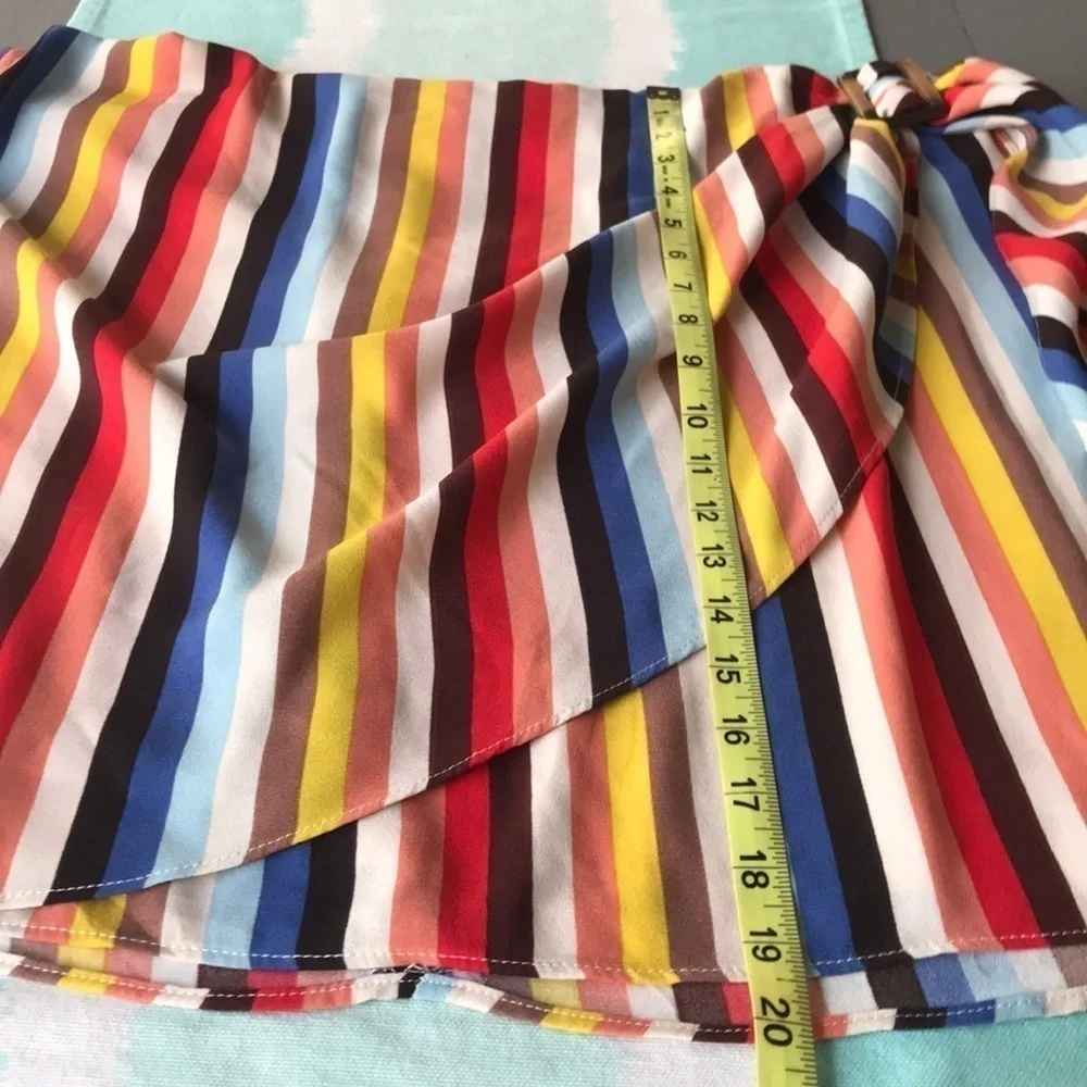 Ophelia Roe Colorful Stripe Faux Wrap Buckle Skirt Plus Size - Picture 9 of 9